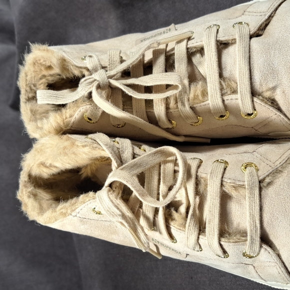 Superga Mono Tan Faux Suede Faux Fur Lined High Top Lace Up Sneakers VG US 5 - Picture 6 of 16